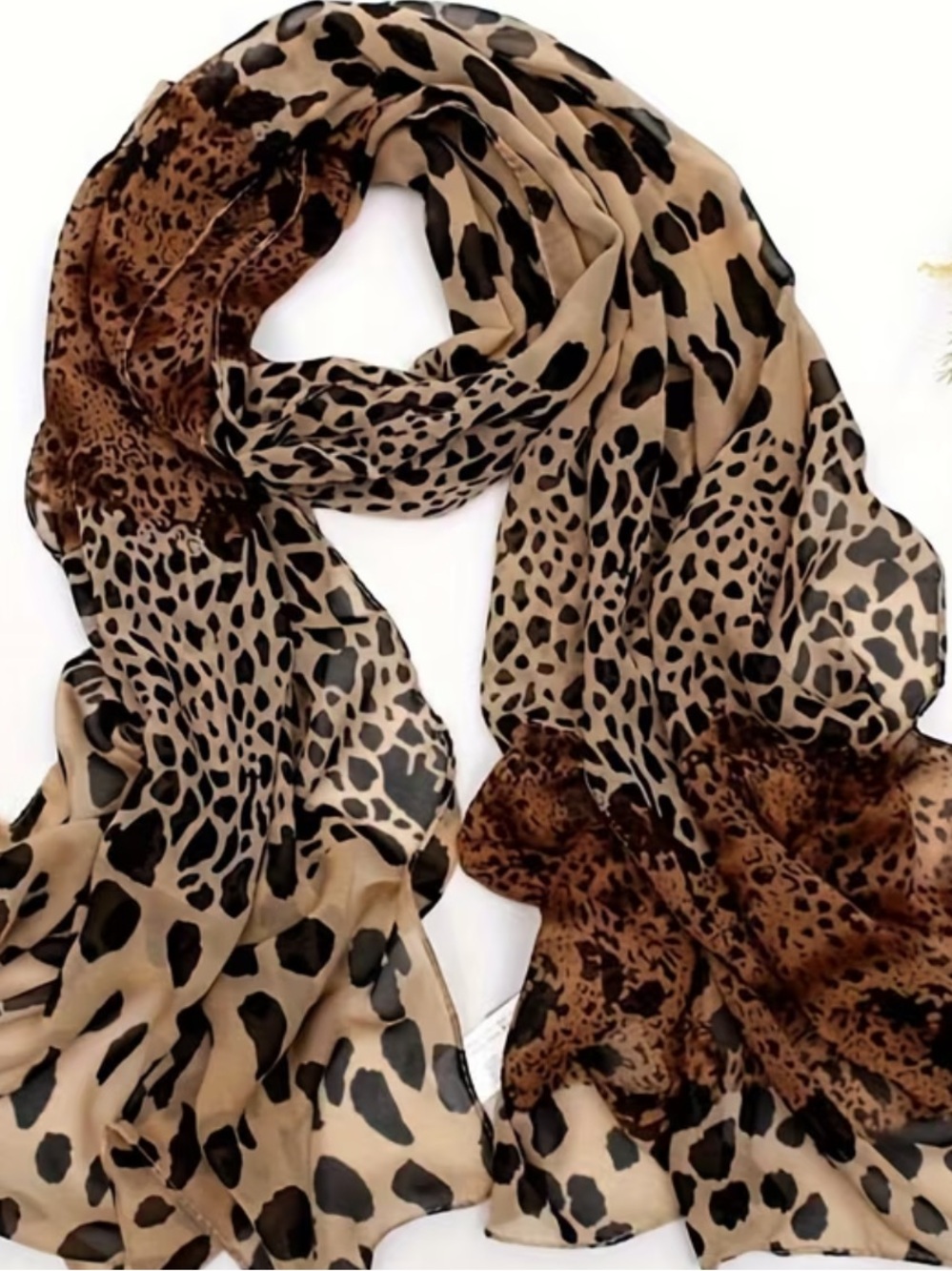 Leopard Print Lightweight Scarf - Black, Cream & Brown